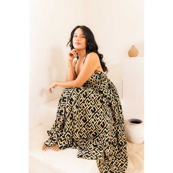 The Vacation Dress Gold Black Geometric Print Sleeveless Party Maxi Dress Small - Picture 11 of 12